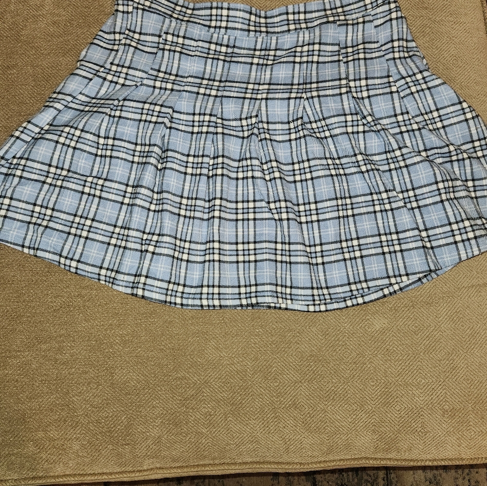 Blue and White Plaid Skirt